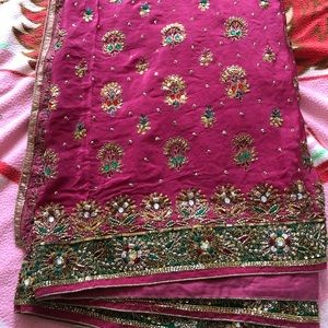 Indian Wedding Saree, Dark pink and green colour